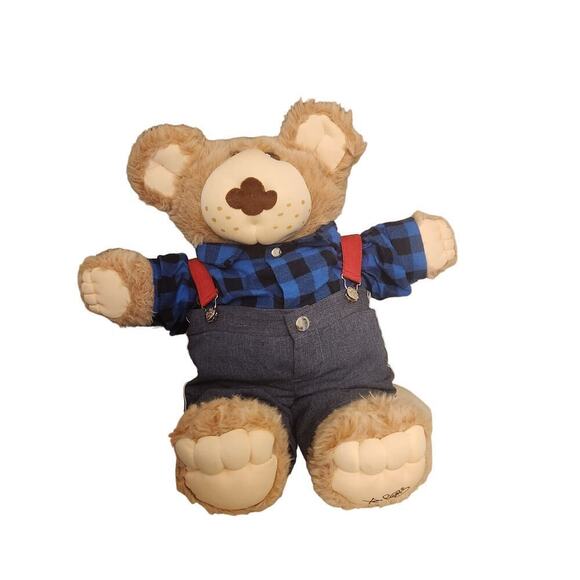 XAVIER ROBERTS Vintage 1986 FURSKINS 
23" STUFFED BEAR Plaid Denim Collectible - Picture 4 of 7